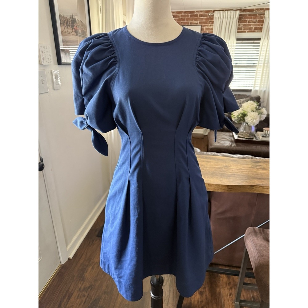 Tuckernuck Sea New York Mini Blue Puff Sleeve Dress Navy Size 4 Pockets Coquette - Picture 3 of 7